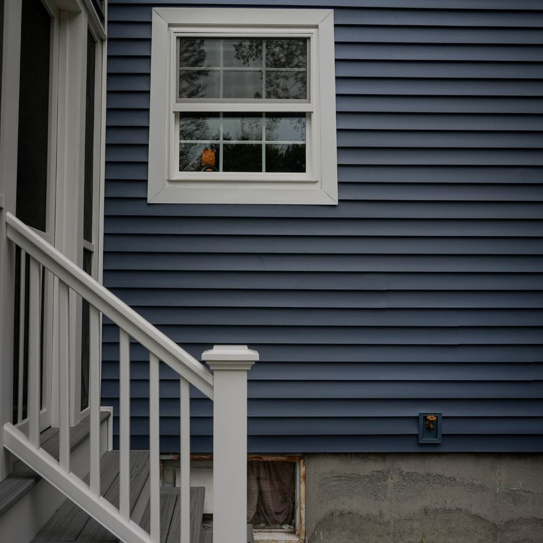 Exterior home siding and stairs.